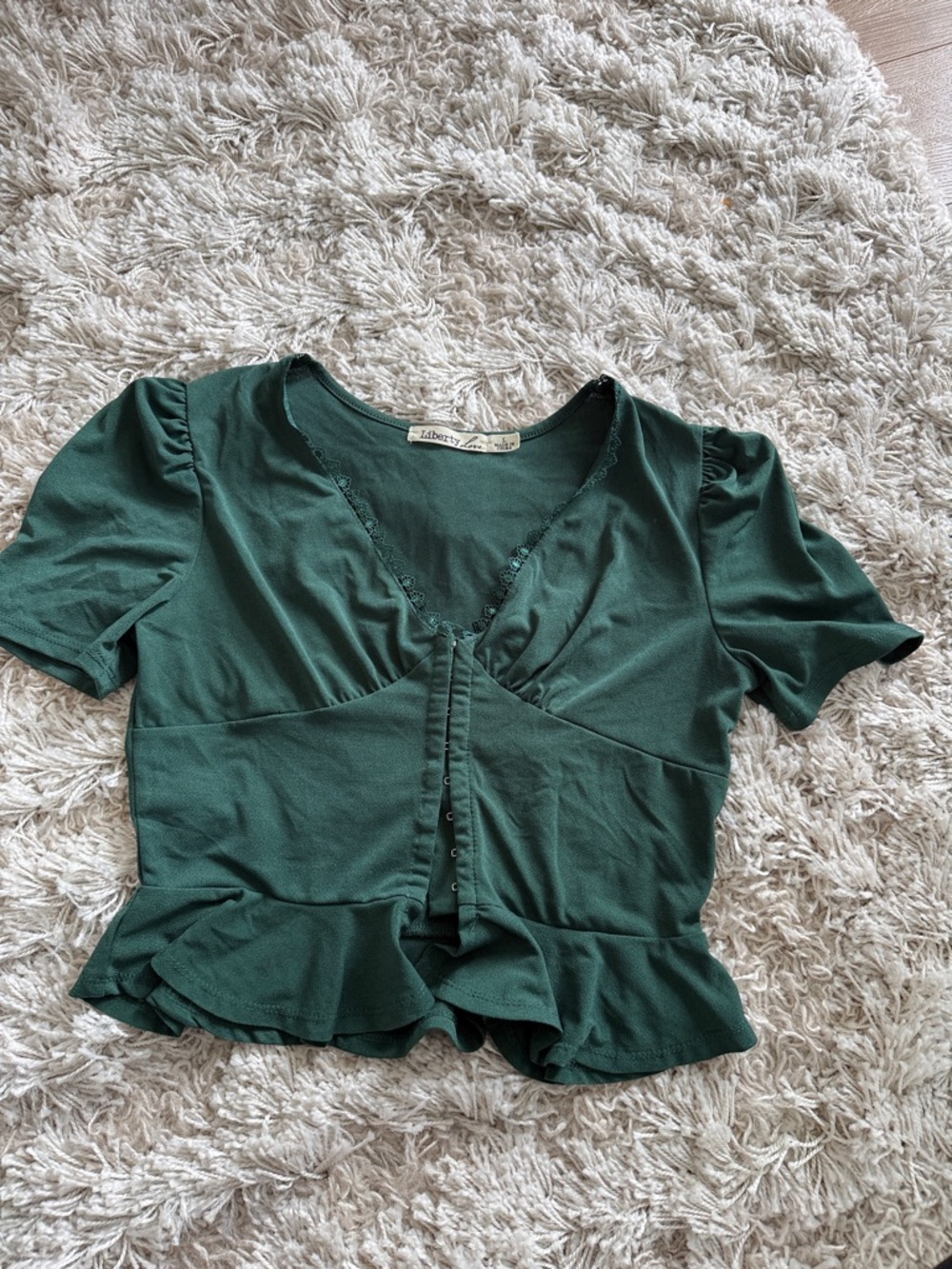 Liberty Love Forest Green V-Neck Ruffle Button-Front Blouse